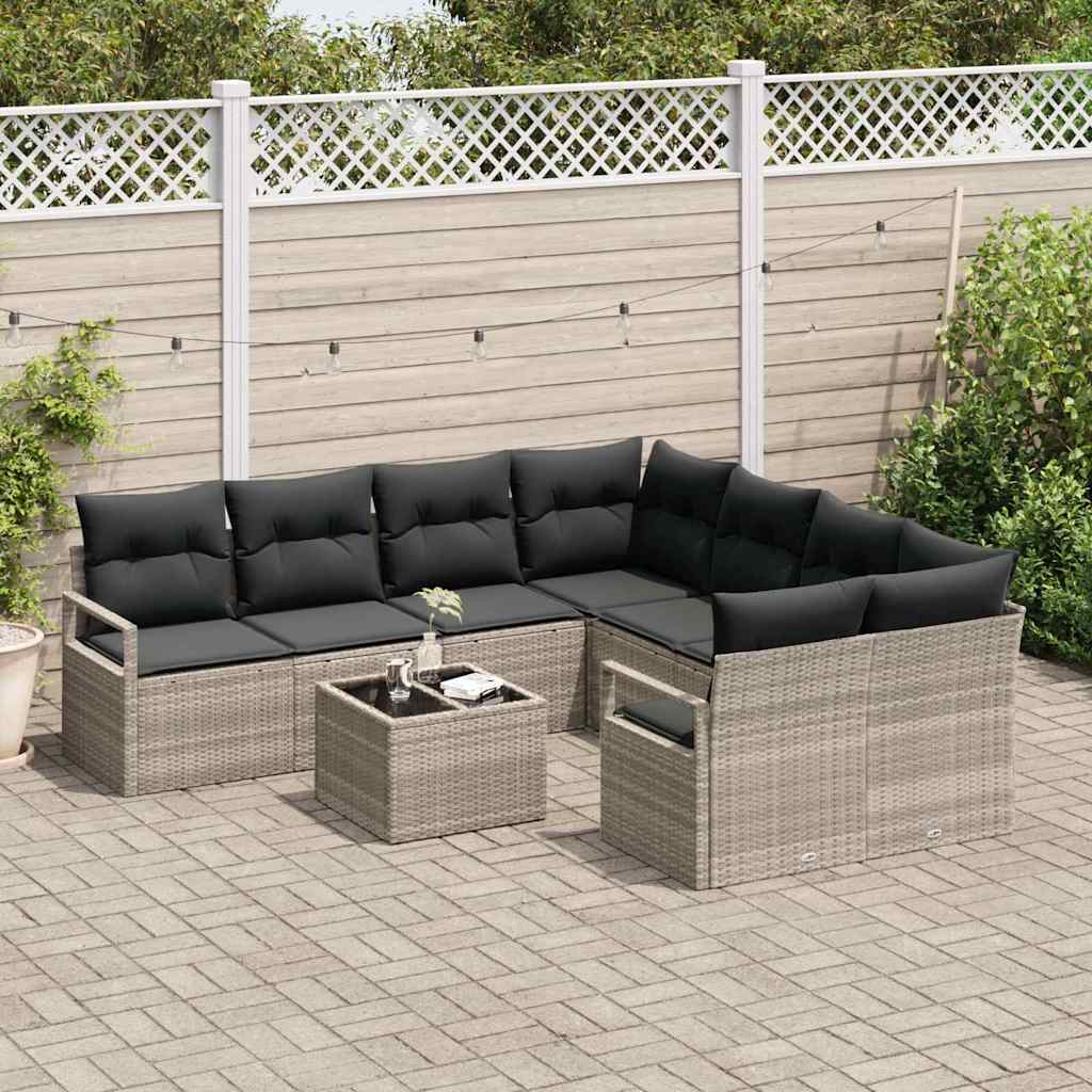 Garten-Sofa-Set 9 pcs Hellgrau und Dunkelgrau 55 x 55 x 37 cm